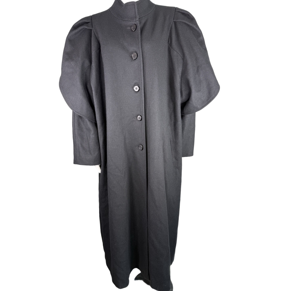 Vintage Komitor Black Wool 2XL Coat Draped Cape Shoulders L Made in USA